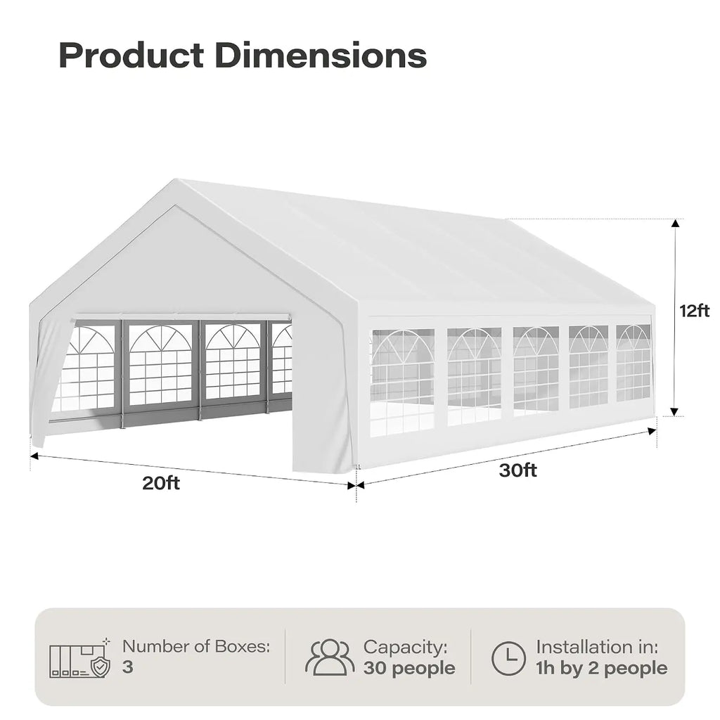 20x30 Party Tent, Heavy Duty Waterproof Canopy with Removable Sidewalls & Roll-Up Door, Large White Event Shelter, Customized