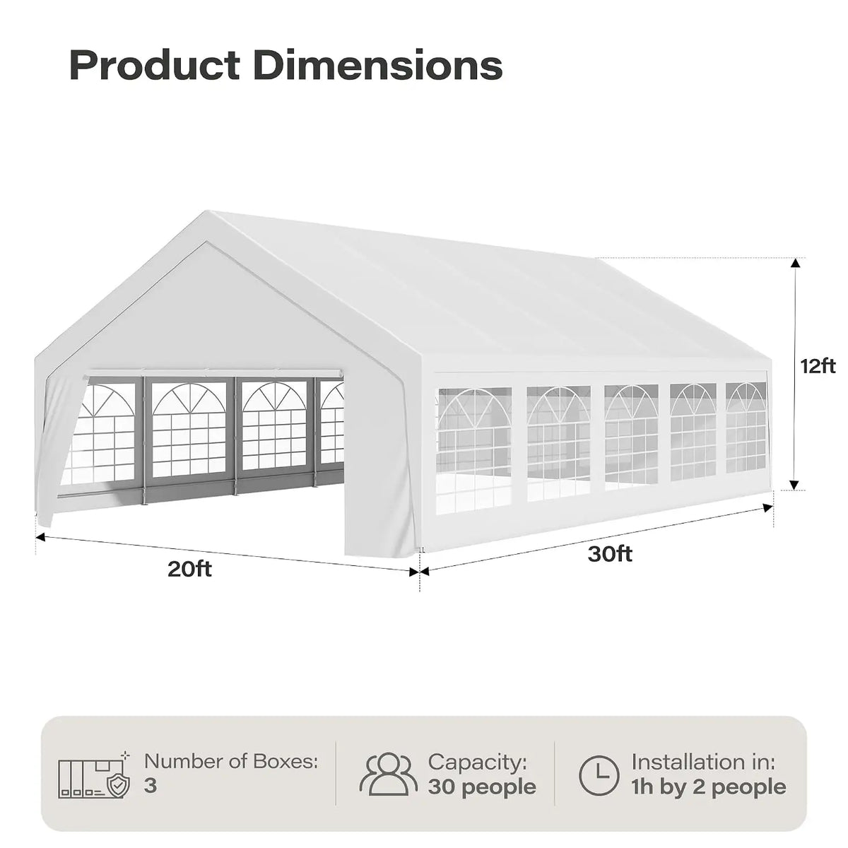 20x30 Party Tent, Heavy Duty Waterproof Canopy with Removable Sidewalls & Roll-Up Door, Large White Event Shelter, Customized
