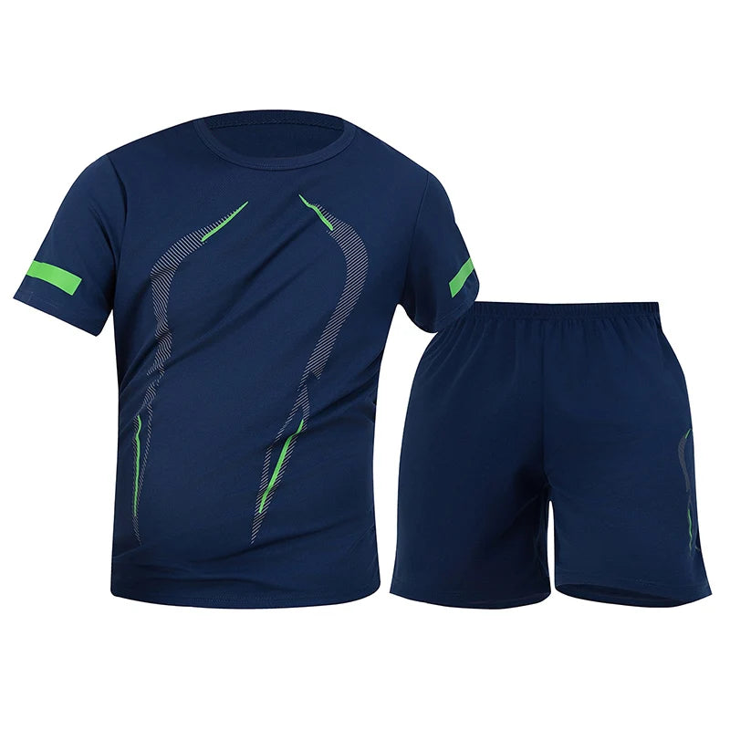 2-Piece Four Seasons Men's Short Sleeve Set Printed Quick Drying T-shirt for Youth Sports Fitness Running Comfortable and Casual