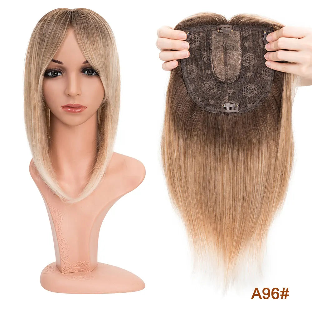 Benehair 14'' Striaght Hair Toppers with Side Bangs for Women Synthetic Hairpieces Adding Hair Volume Topper Clip Hair Extension