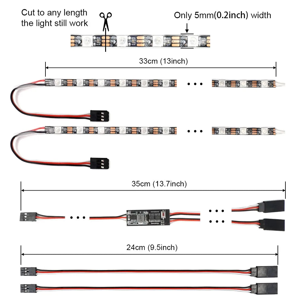 RC LED Light Strips for RC Cars Truck Airplane Boat Drone Fixed Wing Color Changeable