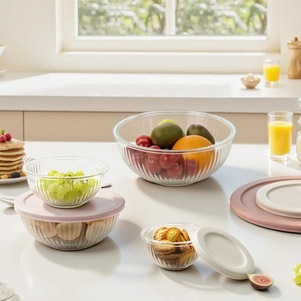 Glass Mixing Bowls with Lids Set of 4, BPA Free & Dishwasher Safe, 0.2/0.5/1.1/2.1 Qt