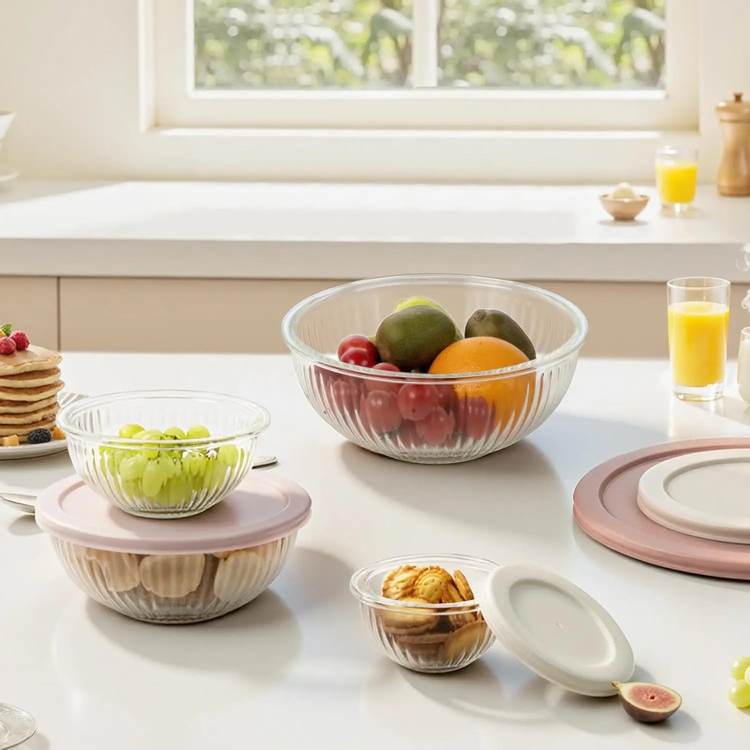 Glass Mixing Bowls with Lids Set of 4, BPA Free & Dishwasher Safe, 0.2/0.5/1.1/2.1 Qt