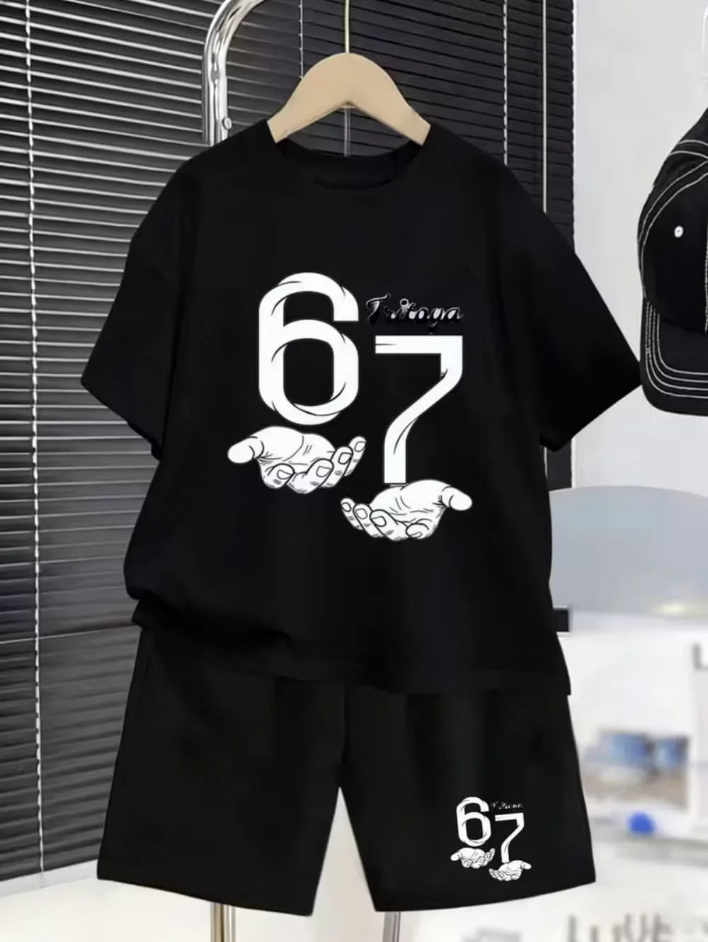 2026 Summer Boys Two-Piece Set Funny 67 Meme Digital Print T-Shirt + Pants Set Casual Street Style Outfit Fashion Kids Clothes