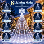 Christmas Snowflake Waterfall Lights Solar Powered 200/290LED 8 Modes Curtain Garland for Tree Window Garden Patio Holiday Decor