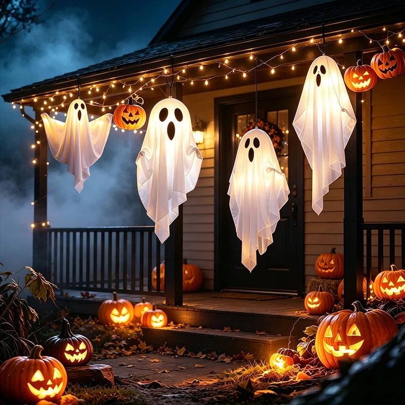 Halloween Decor Hanging Ghost Lamp LED Lighted Ghost Hanging Decor Halloween Party Favor Gift for Home Garden Decor