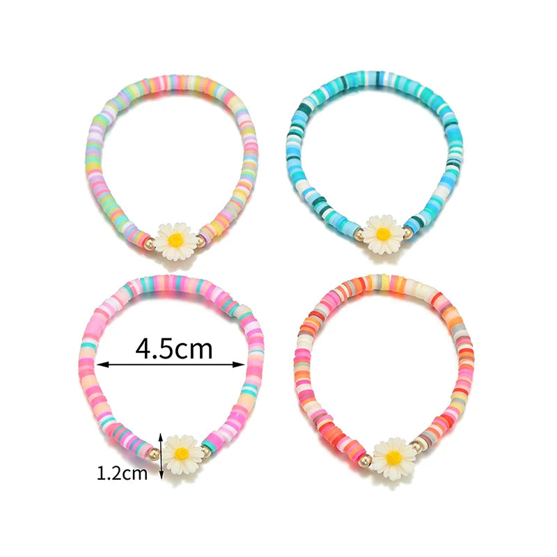 4Pcs/set Handmade Stretch Bracelets Flower Pendant Bracelet for Women Girls Party Birthday Jewelry Gift