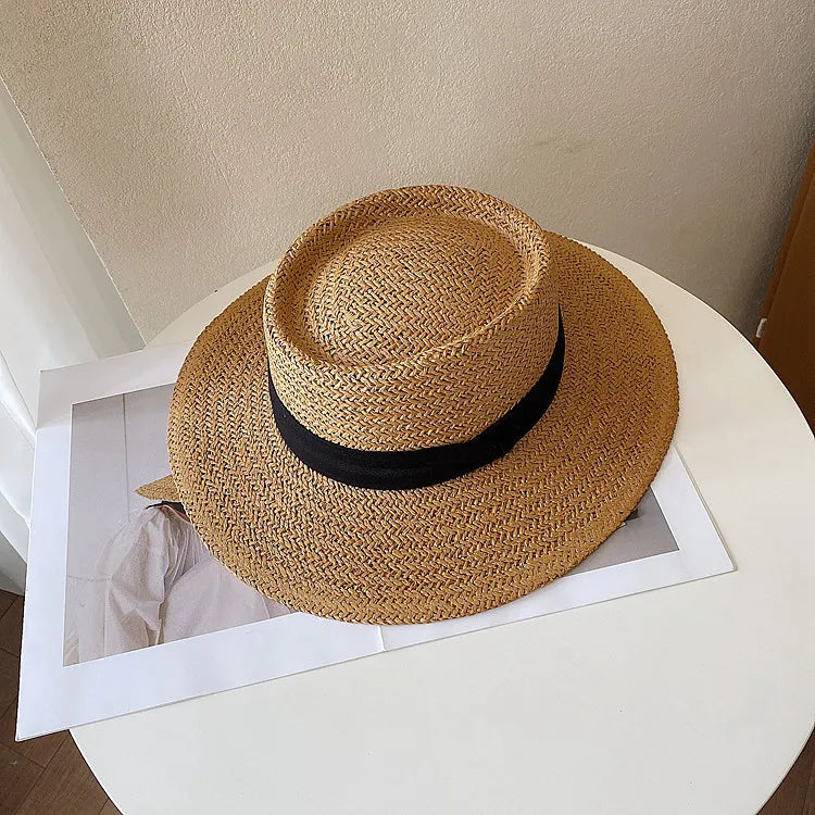 hats beach hat bohemian flat brim hat hand woven straw hat ladies summer vacation travel sun hat