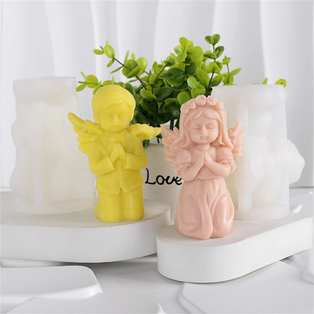 Silicone Fondant Mold 3D Prayer Angel Boy Girl DIY Soft Pottery Plaster Chocolate Jelly Cake Decor Baking Tools Resin Craft Mold