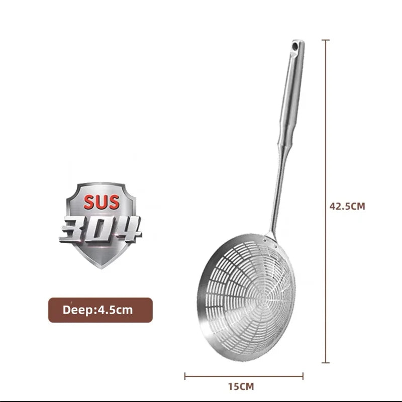 3 Sizes Round 304 Stainless Steel Strainer with Long Handle Kitchen Sieves Scoop Hot Pot Oil Filter Colander Cooking Tools