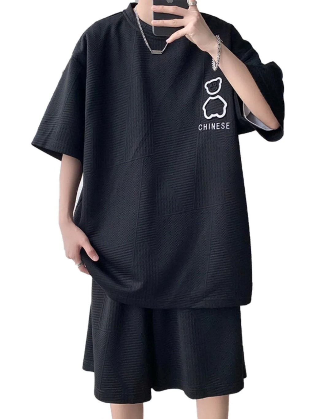 Casual Sportswear Set for Men Short Sleeve Five-Piece Pants Polyester Fiber Summer Collection Big Size T-Shirt And Shorts
