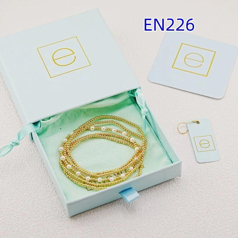 VKVVA Fashion Jewelry Gold-Plated Beaded Faux Pearl 5pcs Layered Stretch Bracelet Set for Women Birthday Gifts, Unique Gift