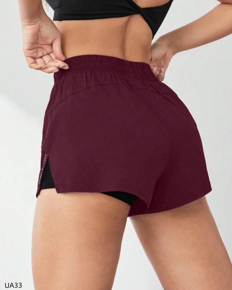 2026 Summer Sports Shorts Gym Training Running High waisted Breathable Pocket Anti glare Fake Two piece Sports Elastic Fitness Y