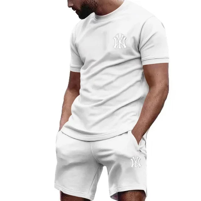 2026 new men's two-piece sportswear short sleeved T-shirt sunny cotton summer running fitness sportswear