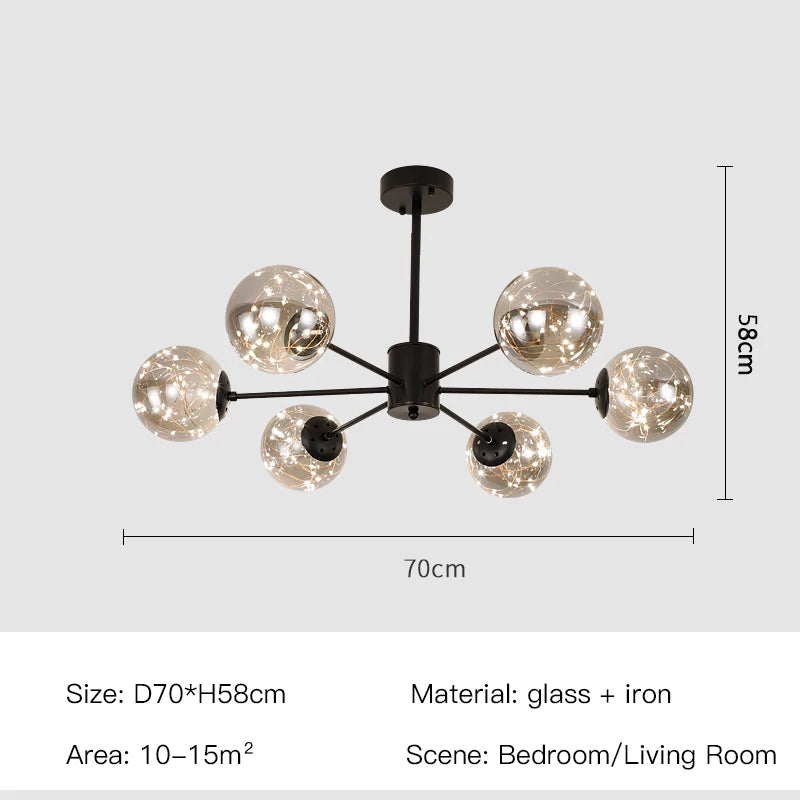 Modern Living Room Glass Ball Chandelier, Ceiling, Dining Room Led Light, Room Decoration, Indoor Lighting, Hanging Chandelier