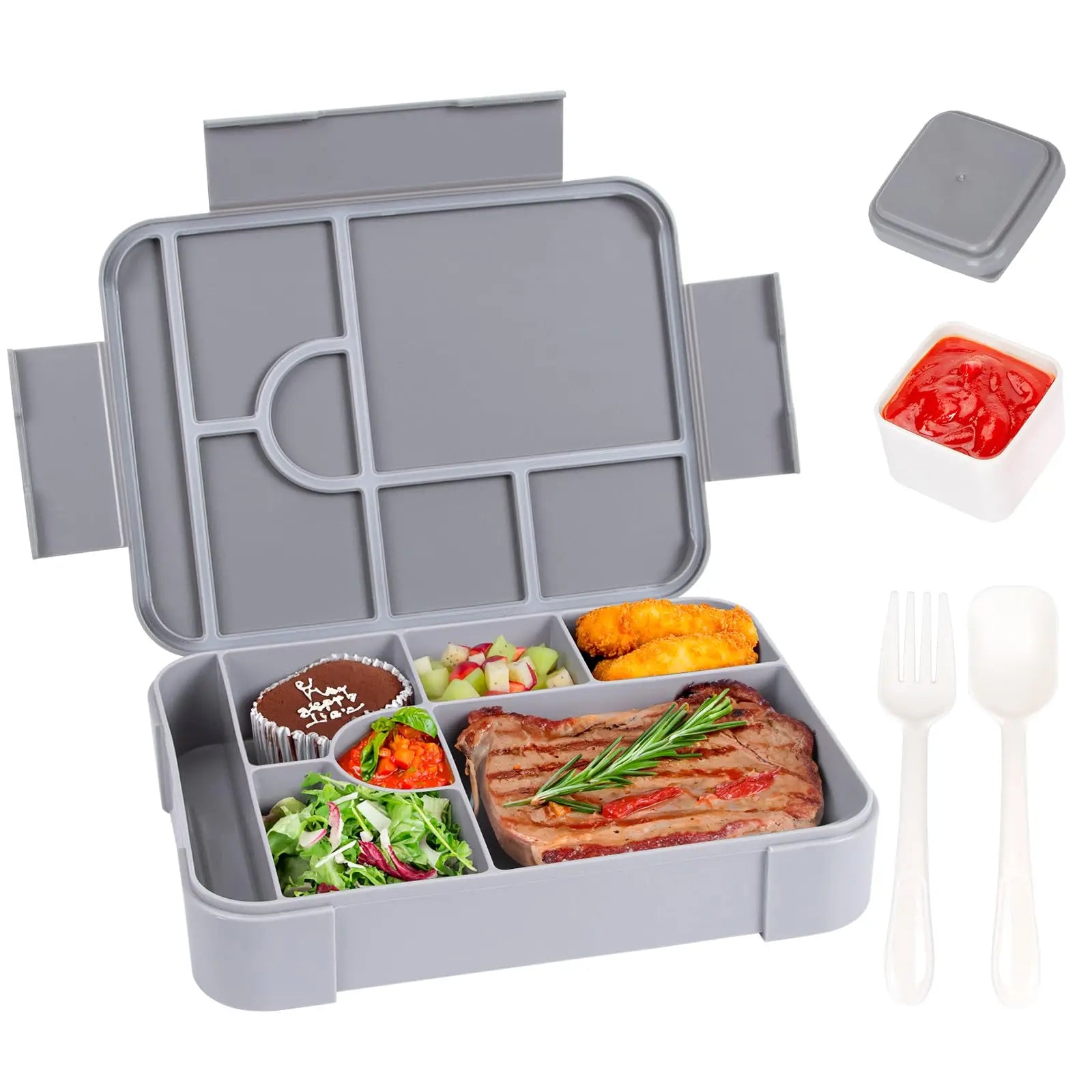 Bento Box 1330 ml Leakproof Lunch Box for Children Adults with 7 Compartments for School Travel Food Container Microwave Safe