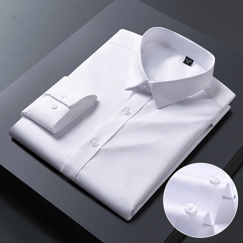 Spring Autumn Men Long Sleeve Shirts Business Casual Wrinkle Resistant Solid Color Formal Dress Slim Fit Work Social Shirt S-8XL