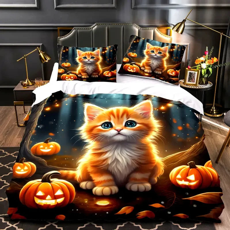 Cute Cat 3pcs Duvet Cover Set, 3D Digital Printed Duvet Cover, Soft Comfortable Breathable Bedding Set for Bedroom, Dorm