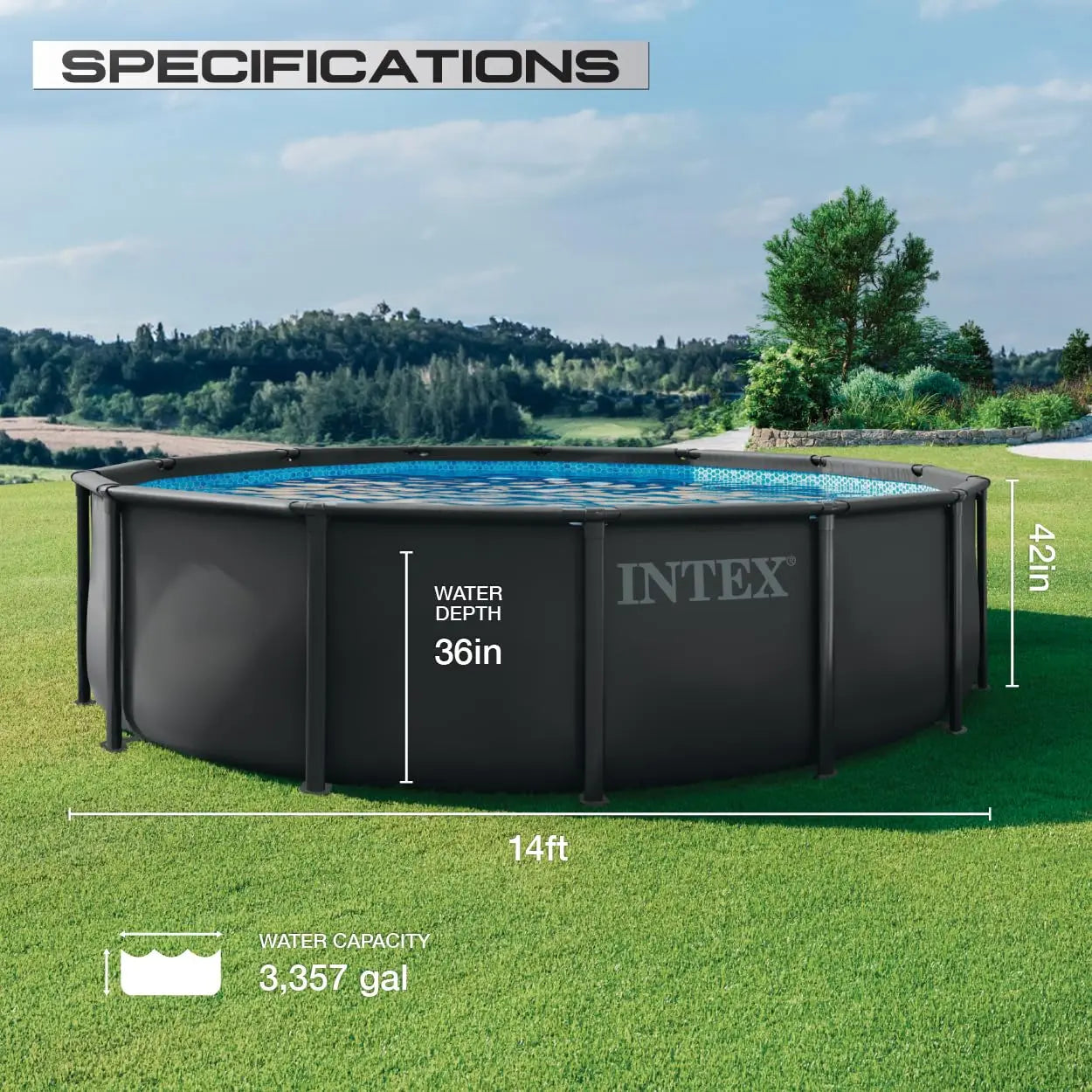 26309MZ 14ft x 42in Ultra XTR Frame Deluxe Above Ground Swimming Pool Set with 925 GPH Sand Filter Pump, Removable, Customized