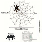 Giant Luminous LED Spider Web String Lights with Plush Spider, Creepy and Spooky Window Haunted Halloween Decorations
