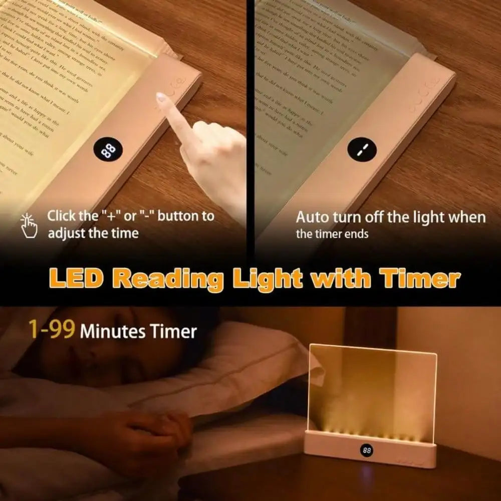 Book Light, Rechargeable Clear LED Flat Reading Light With & Timer, Dimmable Panel Plate Lamp Book Full Page Light For Reading In Bed At Night,Funny Gifts For Readers