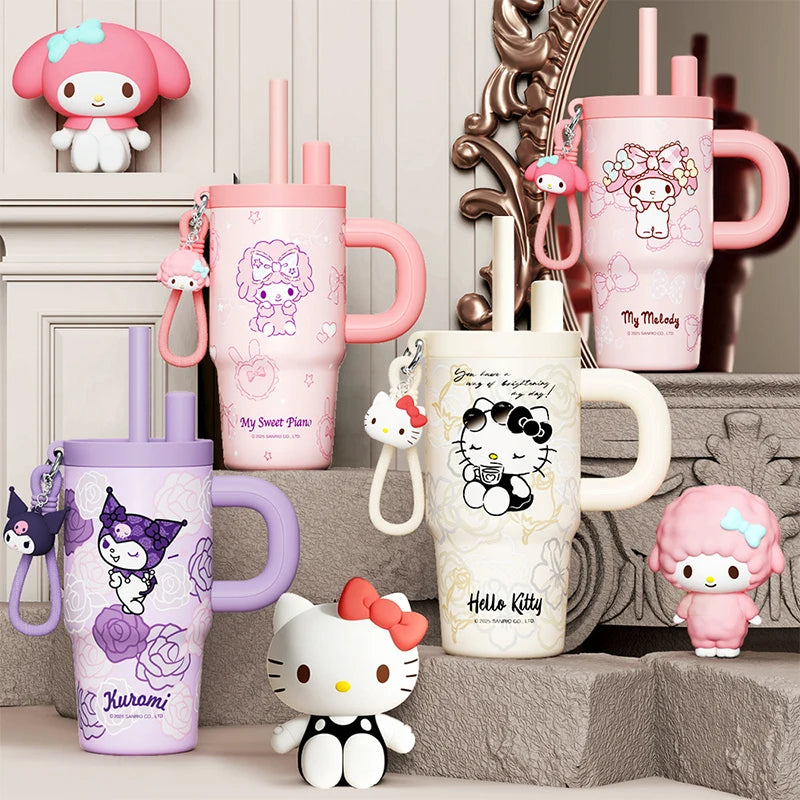 X&W Sanrio Vacuum Insulated Cup stainless steel Kuromi Hello Kitty Straw Tumbler Large Capacity 650ml Coffee Drink Mug for Daily