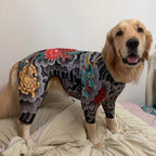Cool Stylish Dog Tattoo Jumpsuit Flower Print 4?Legged Bodysuit Stretch Comfort Pet Clothes Full Body Cover Outfit For Dogs