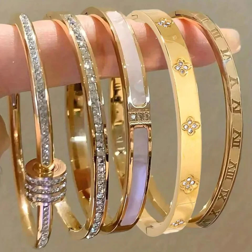 5/1pcs Sparkling Zirconia Inlaid Stainless Steel Bracelet Set for Women Stackable Bangles Fashion Non Fading Jewelry Gift