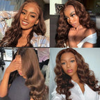 Phashion #4 Chocolate Brown Body Bundles Weave With 2x6 Lace Closure Human Hair Colored Wave 100% Remy Brazilian Hair Extensions