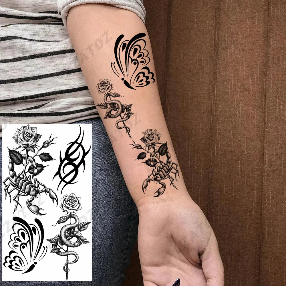 Realistic Eye Flower Temporary Tattoos For Woman Adults Rose Butterfly Tiny Fake Tattoo Sticker 3D Finger Waterproof Tatoos