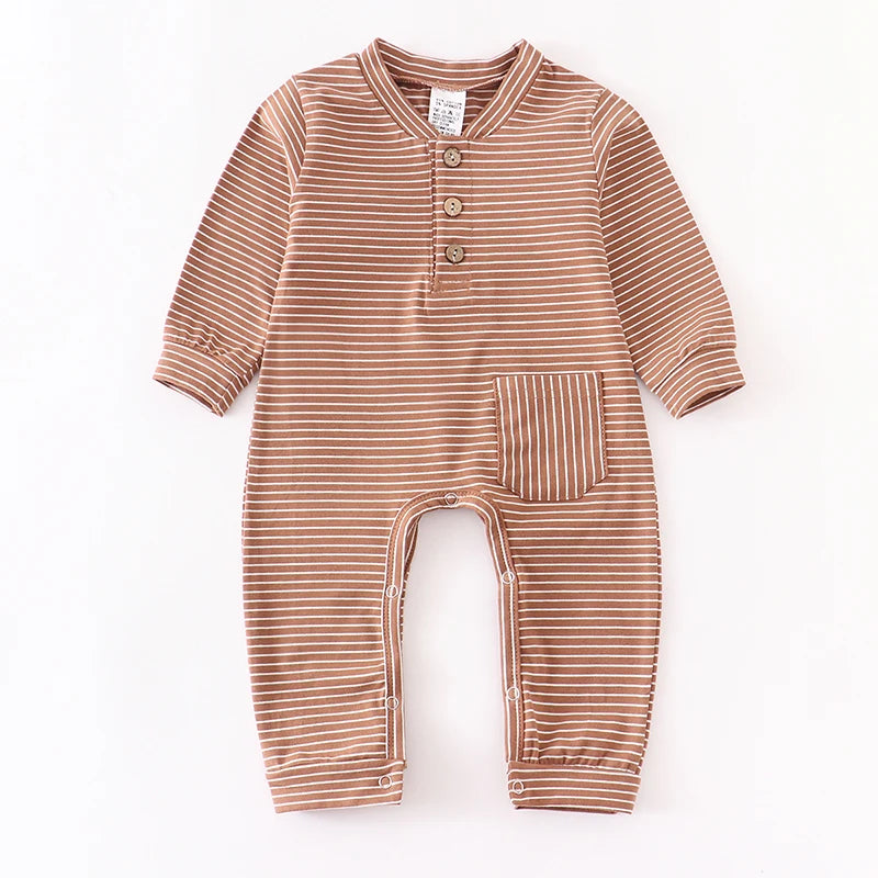 Newborn Baby Boy Romper Long sleeve Girl Infant Cotton Clothes Knitted Stripe Solid Jumpsuit For Toddler Outfits 0-24M