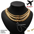 Hip Hop Bling Gold Color Cuban Link Chain Necklaces Tank Chain Men's Whip Chain Necklace Men Rapper Jewelry Drop Shipping