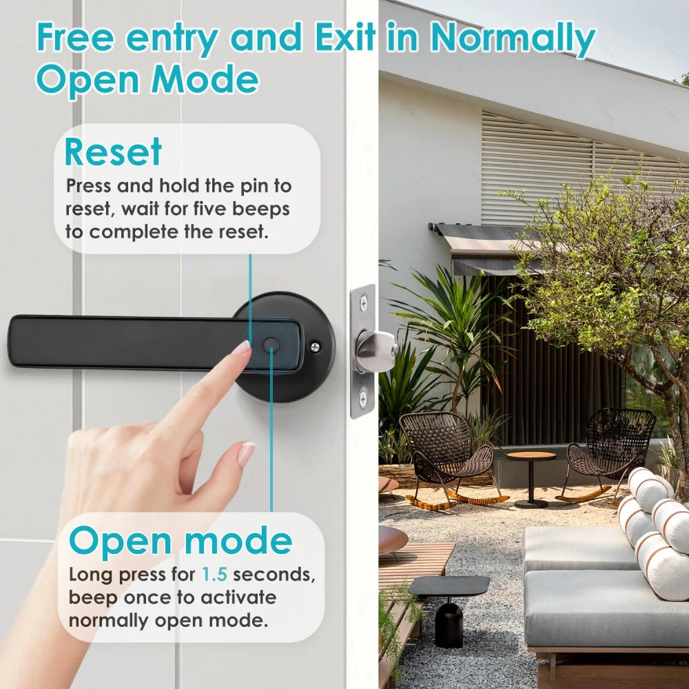 YFK Tuya 5-in-1 Smart Door Handle Lock Bluetooth Fingerprint Keyless Entry Lock Fake PIN NFC IC Card Temporary Password APP Remote Unlock Interior Smart Life Lock for Home Apartment Office Wooden Door