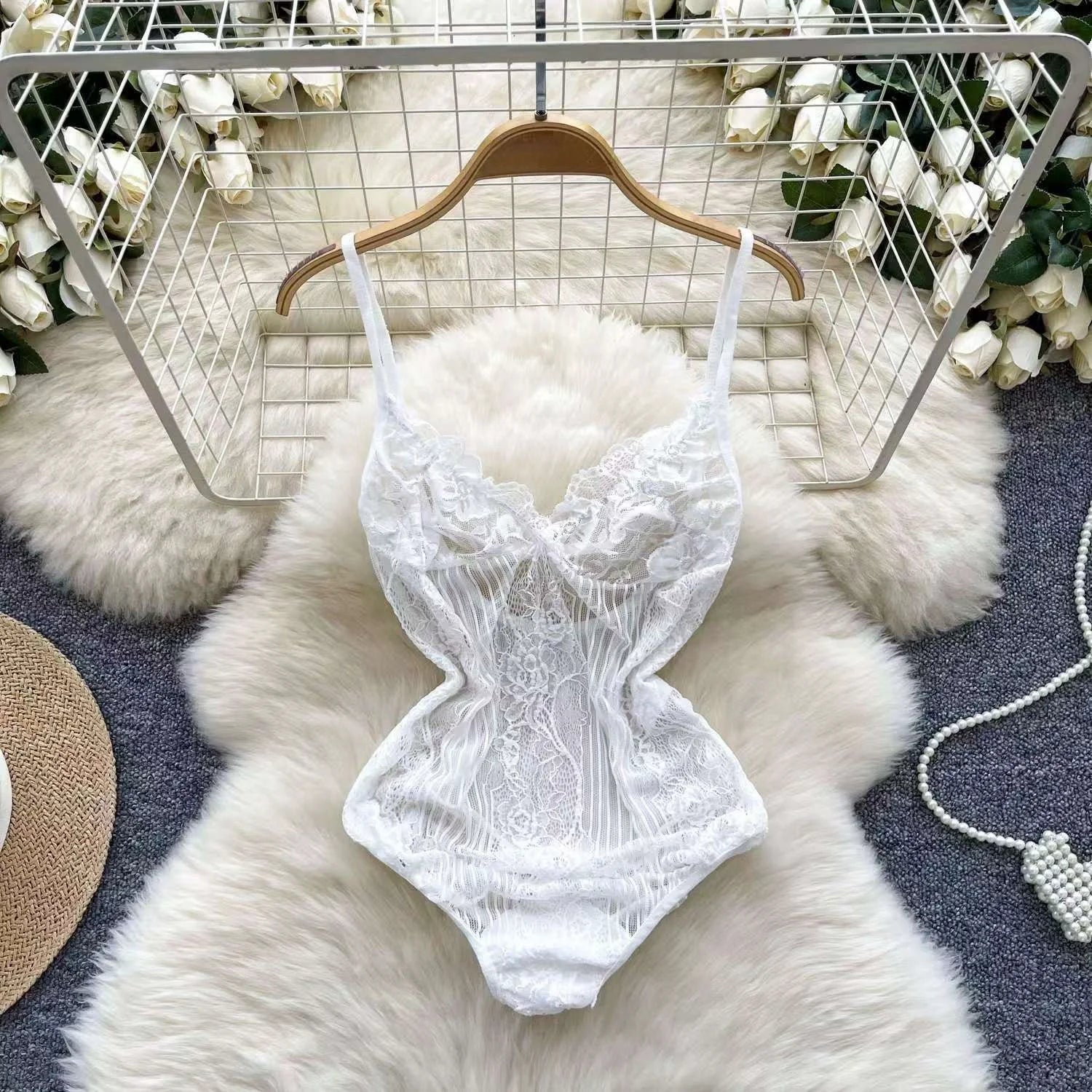 Valentine Party Sleepwear Combination Catsuits Slim Intimate Erotic Mesh Strappy Rompers Women Bodysuits Lingerie Sexy Sets