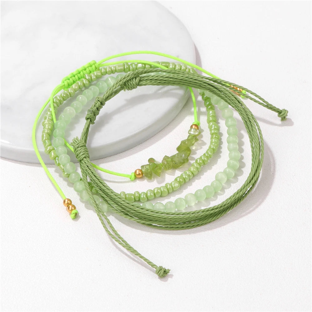 4pcs/Set Colorful Minimalism Small Beads Bracelet Green Pink Purple Orange Summer Beach Gathering Women Girl Party Gifts Jewelry