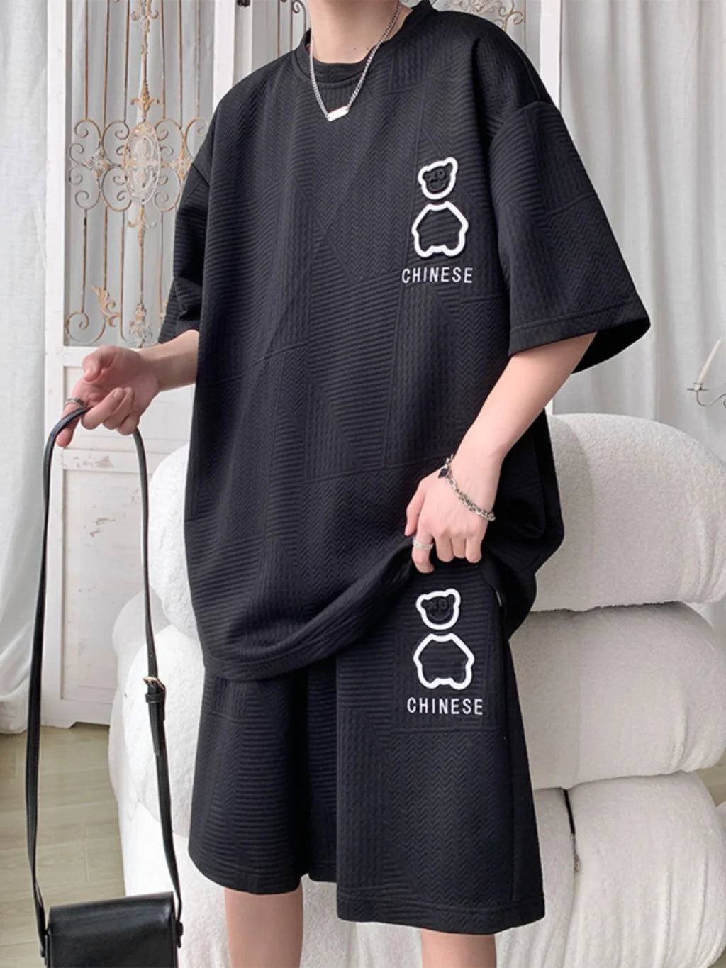 Casual Sportswear Set for Men Short Sleeve Five-Piece Pants Polyester Fiber Summer Collection Big Size T-Shirt And Shorts