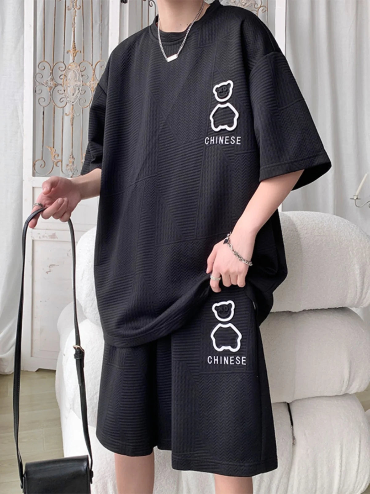 Casual Sportswear Set for Men Short Sleeve Five-Piece Pants Polyester Fiber Summer Collection Big Size T-Shirt And Shorts