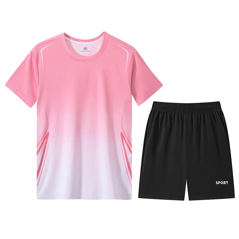 Summer Sportswear Set Casual Fitness Men Running Short Sleeve T-Shirt Quick Dry Shorts Women Breathable Fitness Short Sleeve Set
