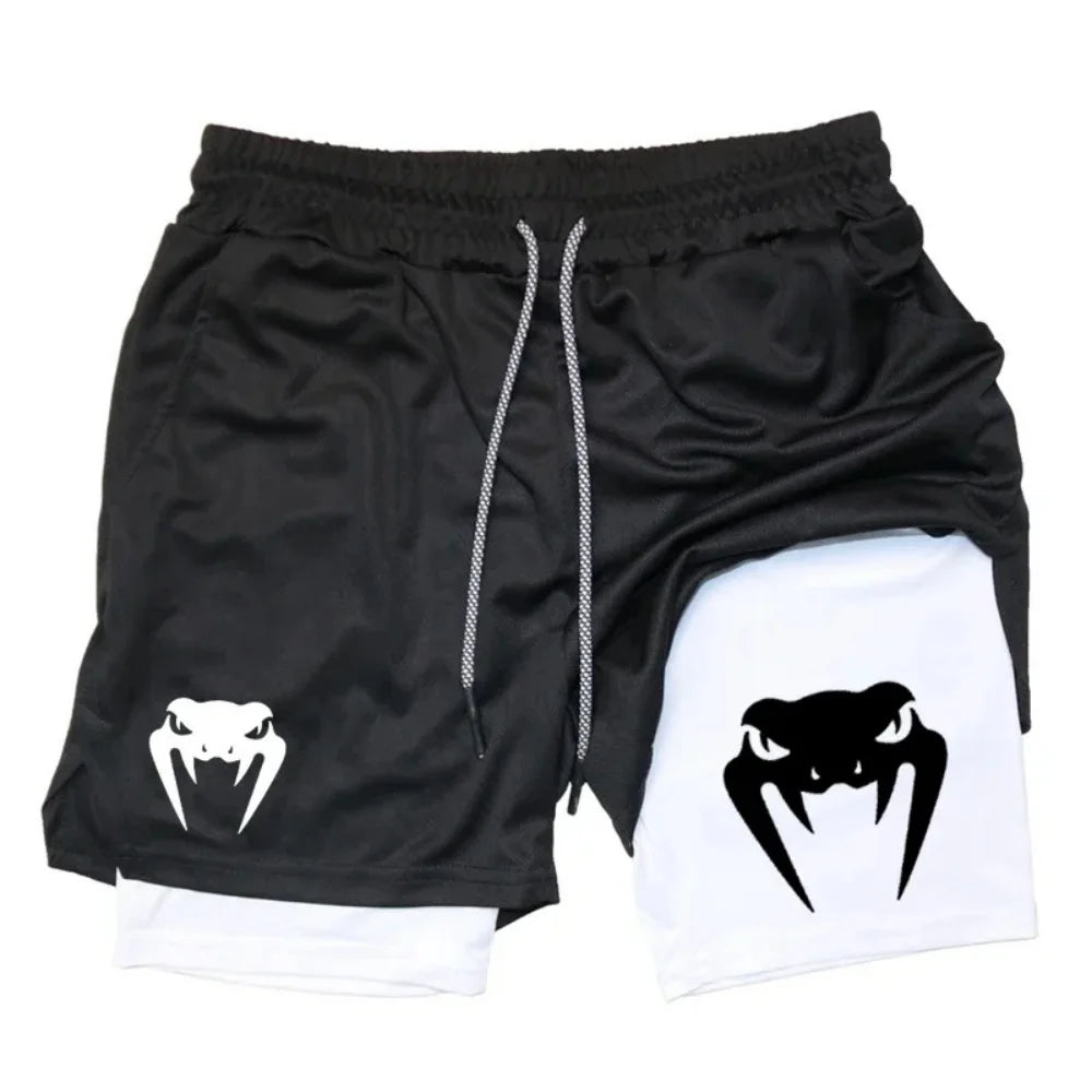 Men's 2026 anime double-layer two-piece set breathable quick drying sweat absorbing sports shorts gym jogging pants