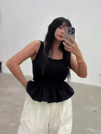 Retro Polka Dot Sling Short Tops Women Sexy Square Neck Off-shoulder Slim Cropped Blouse 2026 Lady Spring Daily Street T-shirt