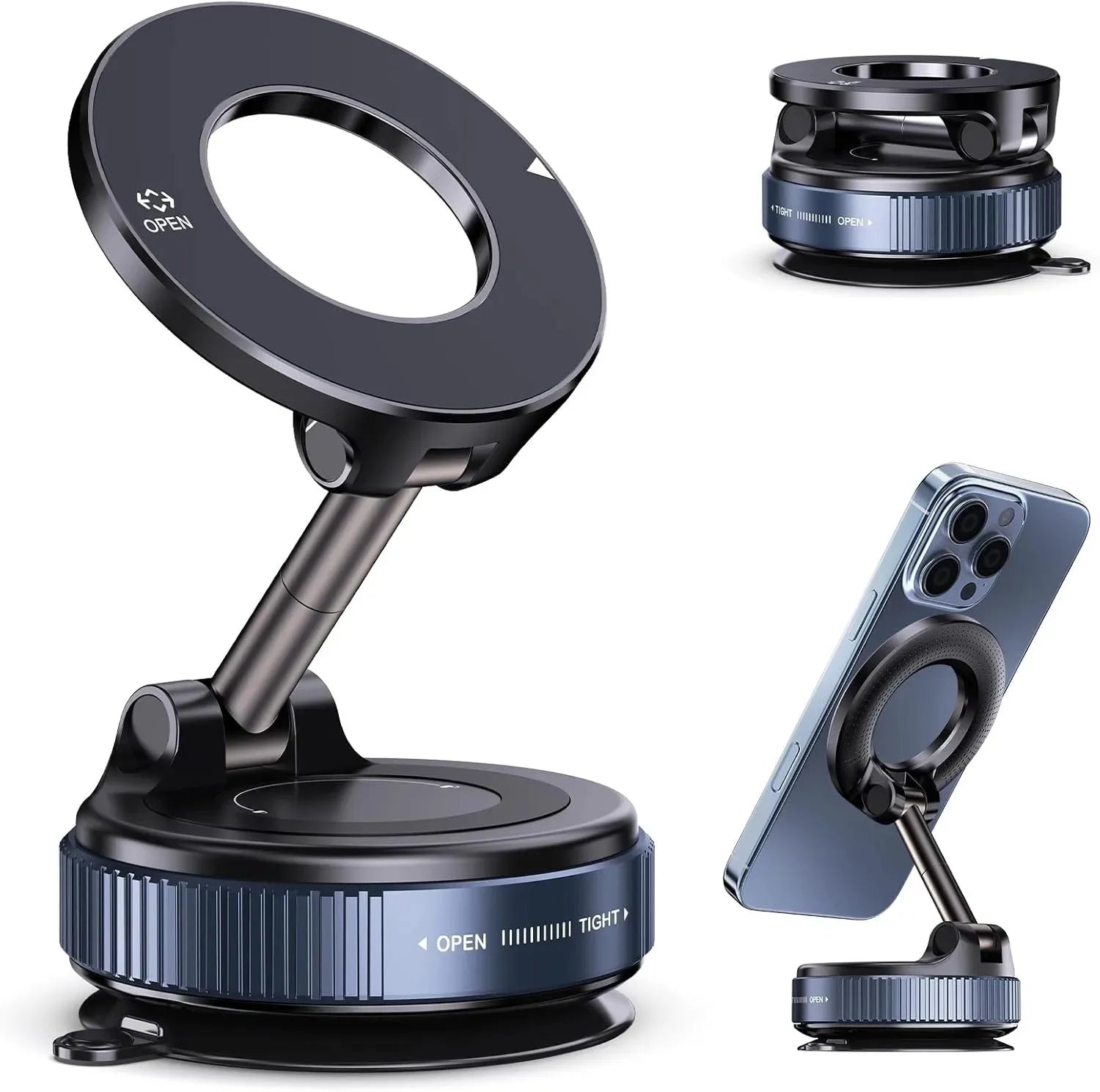 2025 Magnetic Phone Holder Magsafe Compatible Vacuum Suction Cup 360° Rotation Car Truck Mount Universal Fit Portable Foldable
