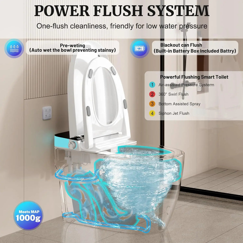 Smart Toilet with Elongated Heated Seat, Auto Flush, Manual Soft-Close Seat & Lid, Night Light, Electric Tankless,Customized