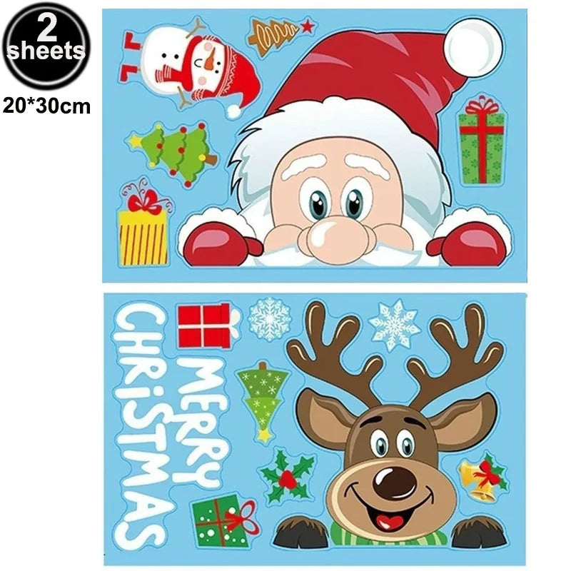 Christmas Window Cling Stickers Santa Claus Reindeer Snowflake Gift Box Window Decals for Xmas Home Shop Glass Door Window Decor