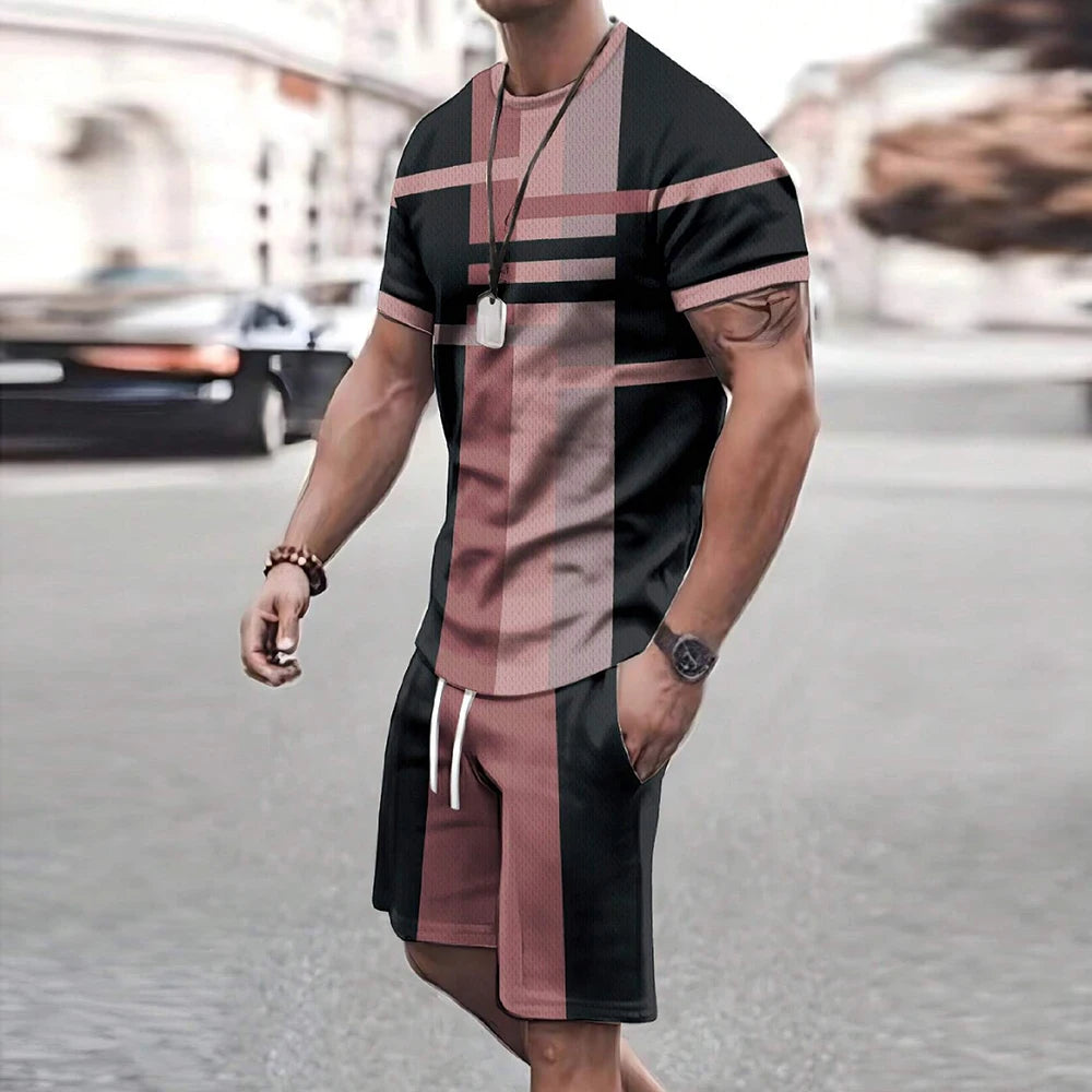 Fashionable New Men's Sportswear Short-Sleeved Shorts Suit Casual T-Shirt Shorts Sets Retro Cool Breathable Summer Two-Piece Set