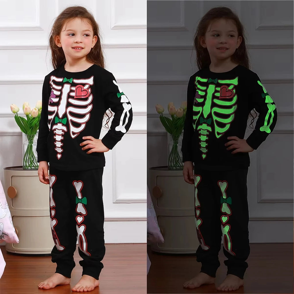 Halloween Pajamas for Kids Girls Pyjamas Set Skull Glow Party Gift Pjs Toddler Skeleton Cosplay Carnival Fancy Dress Nightwear