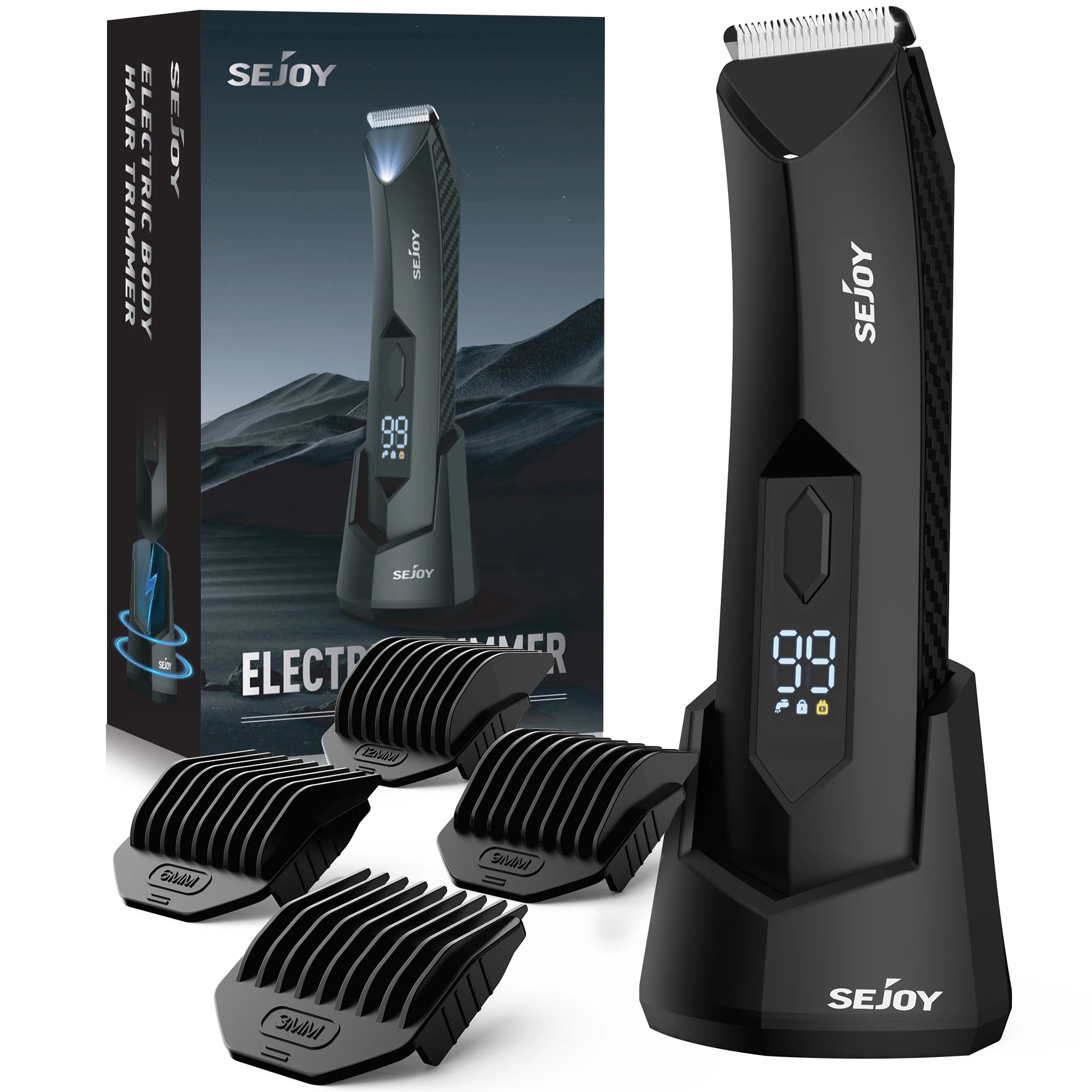 Sejoy Body Hair Trimmer for Men, Electric Groin & Body Groomer for Pubic Hair, Chest, Legs & Underarms, Waterproof & Rechargeable Hair Cutting Kits
