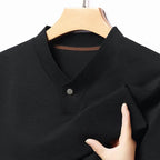 2026 Korean Style Men's Casual and Fashionable One Button V-neck Solid Color Short Sleeved T-shirt Summer Versatile Top