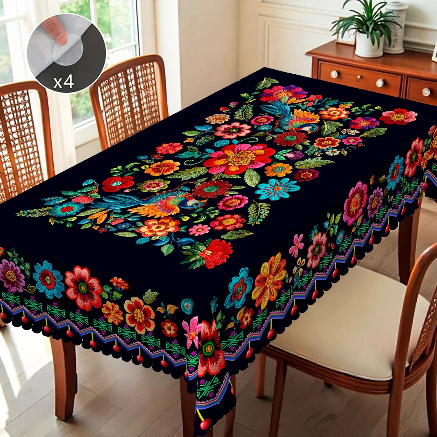 Elegant Floral-Themed Printed Tablecloth, High-Quality White and Gold Pattern, Embossed Edges, Durable, Waterproof, Oil-Proof, Stain-Resistant, Wrinkle-Resistant, Non-Fading, Machine Washable, Reusable, Perfect Gift for Famil