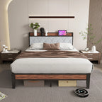 JHK King Size Soft Pack Heavy Duty Metal Bed Frame with Headboard Charging Station 1100lbs Capacity Easy Assembly For Bedroom