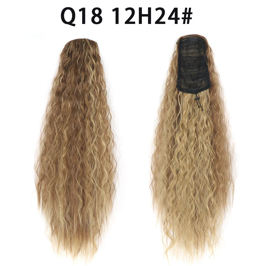 22 Inch Drawstring Ponytail Extension Curly Wave Long Ponytail Hair Extension Synthetic Corn Wavy Drawstring Ponytail Extensions